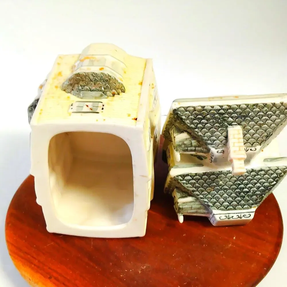 Vintage Victorian House Cookie Jar Yellow Gray Ceramic Mansion Design